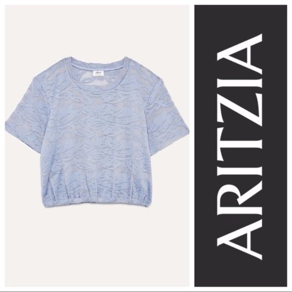 WILFRED Blue Lace Piaf Crop Top T-shirt - Picture 1 of 6